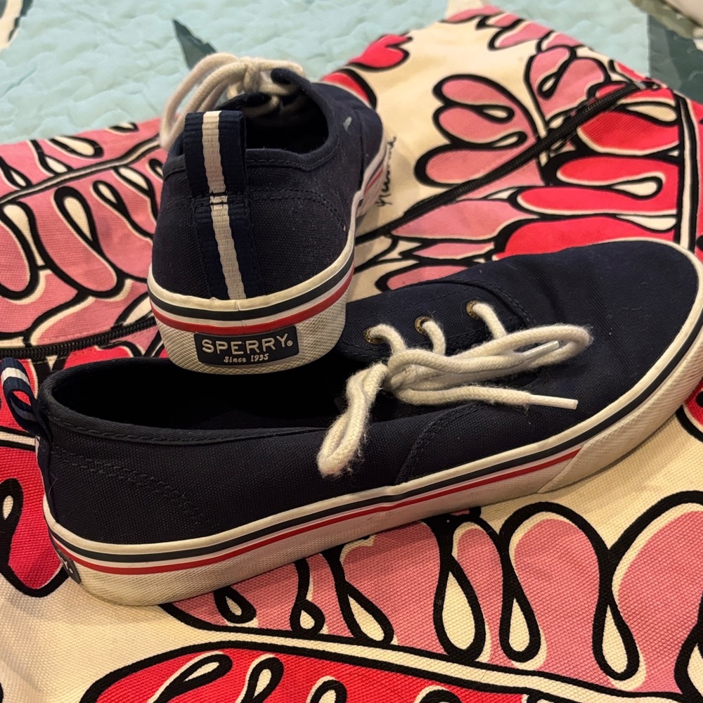 Sperry Dark Blue Canvas Shoes with White Laces